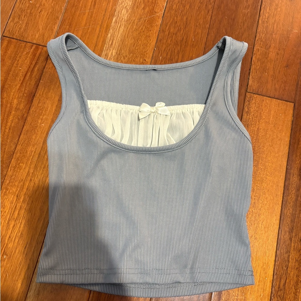 Women's Gray Coquette Tank Top with White Detail